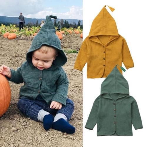 Cool Autumn Toddler Boys Girls Cotton Warm Coat Tops Solid High Quality Outerwear Clothes Long Sleeve Button Hooded Coats New