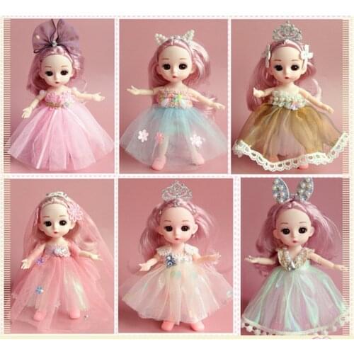 New 16cm BJD Mini Doll 12 Movable Joint Beautiful DIY Toy Doll Girl Baby 3D Big Eyes With Clothes Dress cute Play house gift