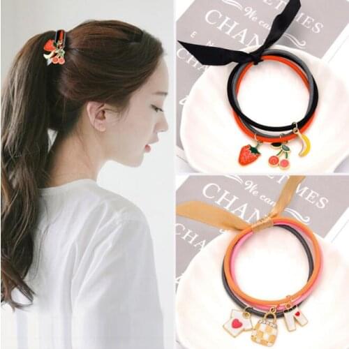 200pcs/lot DIY Simple Multi Alloy Punk Style Bowknot Hair Band Fruits Cartoon Rubber Band Hair Styling Tools Accessories HA1742