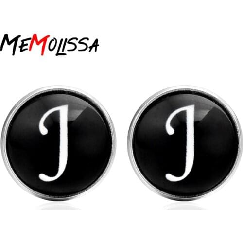 MeMolissa 2018 New Arrival Glass Cabochon Letters J Cufflinks Gemelos Fashion Silver Mens Copper Cuff links Jewelry
