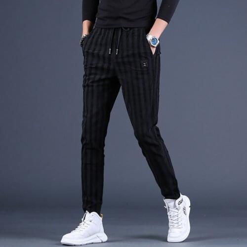 Fashion Men Stripe Pants Casual Streetwear Drawstring Joggers Slim Fit Sport Trousers