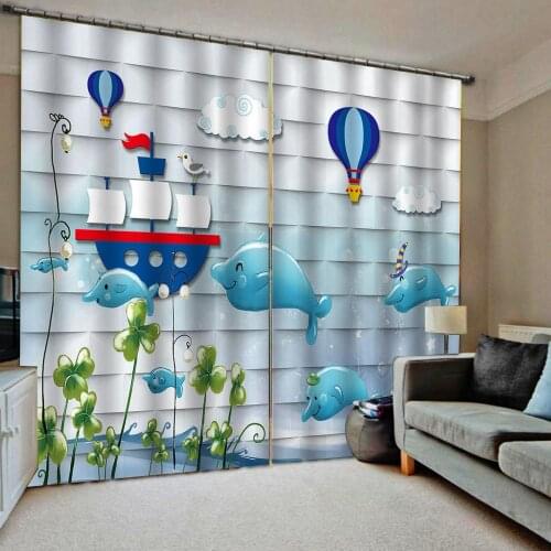 Cartoon curtains 3d Curtains Blackout for Living Room Kids Bedroom Fabric blue curtain Decoration curtains