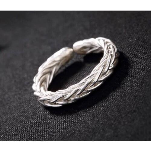 S925 silver original silver cold wind trend domineering light luxury opening adjustable twist shape mens ring