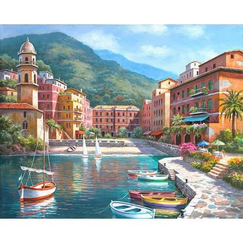 DIY Digital Painting By Numbers European coast oil painting mural Kits Coloring Wall Art Picture Gift frameless