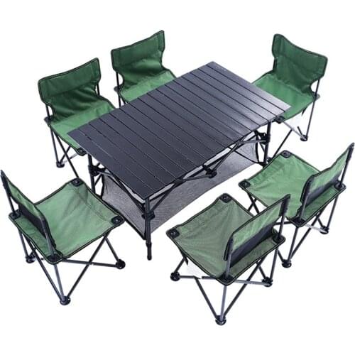 7 Piece Set Folding Table And Chairs Picnic Desk Camping Table Outdoor Camping Equipment Portable Outdoor Dining Fishing Mesas