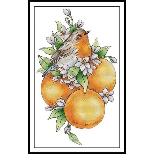 Lemon Bird Animal Patterns Stamped Cross Stitch Kits 14ct Printed Fabric DIY Hand Needlework Embroidery Kits 11ct White Cloth