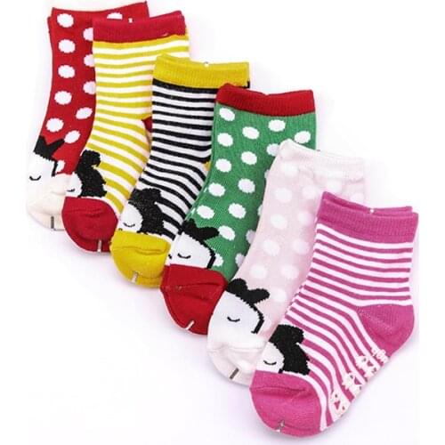 1-3 years old baby socks Non-slip rubber point cartoon dot stripe girls socks 7pairs w059