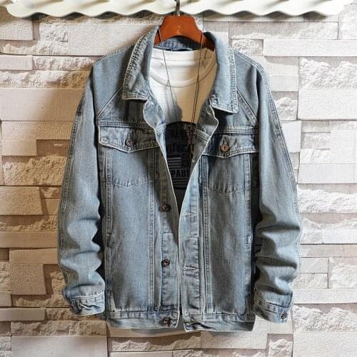 New Mens Denim Jacket Stylish Casual Premium Washed-craft Coat Vintage Autumn Winter Turn-down Collar Outwear Bomber Jacket