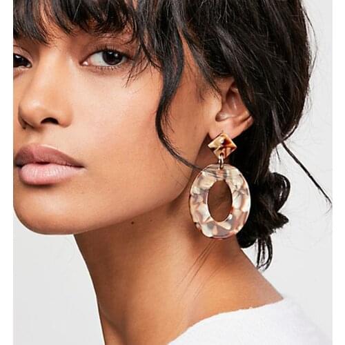 SUMENG 2021 New Fashion Jewelry Acrylic Resin Oval Dangle Earrings For Women Geometry Big Circle Tortoiseshell Earrings Acetate