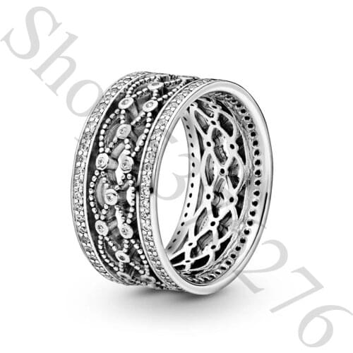 Authentic 925 Sterling Silver Sparkling Lacework Fashion Ring For Pandora Women Bead Charm Gift DIY Jewelry