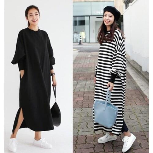 Idopy Casual Womens Loose Fit Striped Printed Dresses Cute Dress Hi-street Female Ladies Long Dress For Girl