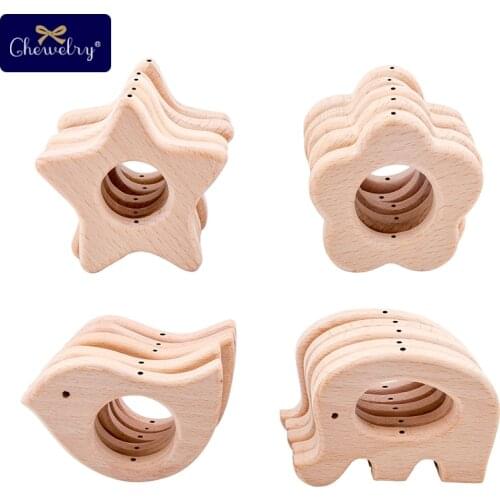 10pc Baby Beech Wooden Animal Teether With Holes Beech Rodent Pacifier Chain Pendant Necklace Teething Toys For ChildrenS Goods