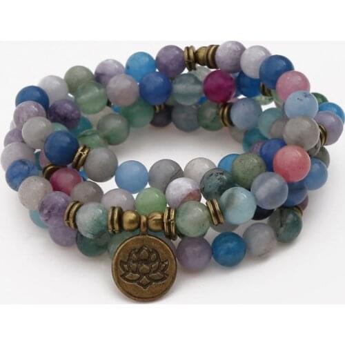 Multicolor 108 beads 8mm elastic adjustable Lotus life tree Buddha OM eye Chakra Reiki agate Onyx Yoga Bracelet necklace uok34