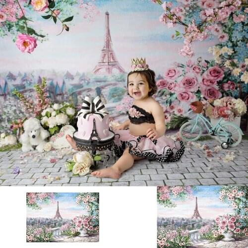 Romantic Paris-Newborn Baby Portrait Backdrop for Photo Studio Floral Eiffel Tower Background Kids Birthday Party Selfie Props