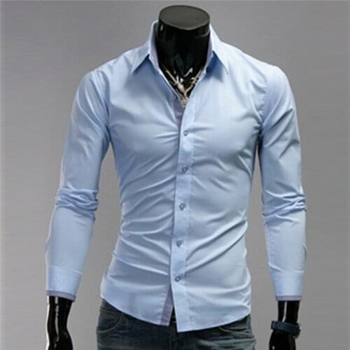 Men Four Seasons Small Plaid Casual Shirts Creative Contrast Color Cuff Pure Color Shirt Male 002