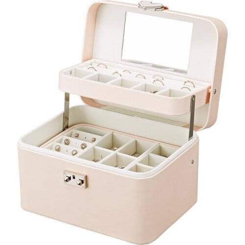 Travel Exquisite Makeup Jewelry Box Large Capacity Women PU Necklace Rings Earrings Packaging Display Organizer Accessories