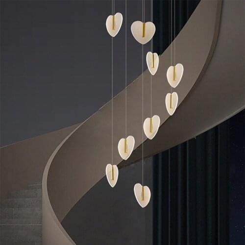 Modern Contracted LED Pendant Lights For Duplex Villa Restaurant LivingRoom Creative Love Acrylic Stairs Long Line Luminaire