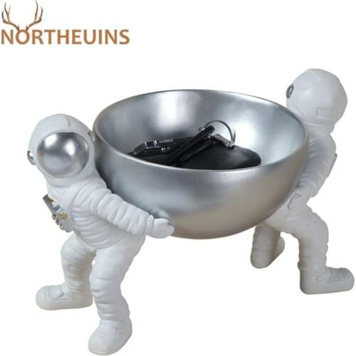 NORTHEUINS Resin Astronaut Storage Figurines Nocdic Miniature Cosmonaut Statuette Modern Statues Living Room Desk Decoration