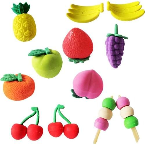 Wholesale Items 40pcs Food Eraser Cute Fruit Erasers Kawaii Stationery Cute School Supplies Kids Prizes Novelty Eraser Pencil