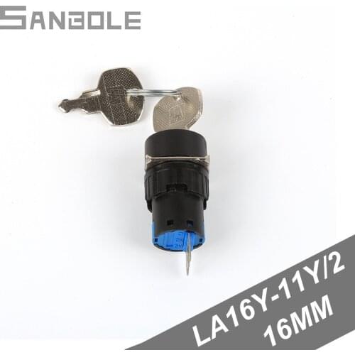 Rotating latched switch LA16Y-11Y/2 2 position start knob with key button switch 16MM Silver contact 220V 1NC 1NO