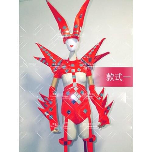 Sexy stage dance wear Women red Space female warrior armor future technology performance clothing nightclub cosplay