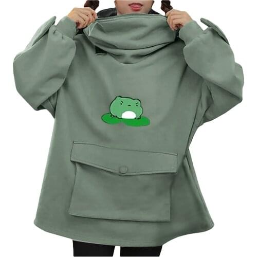 Womens Girls Harajuku Hoodie Zipper Mouth Hooded Pullover Sweatshirt With Large Pocket Kawaii Clothes Korean Coat Sudadera Mujer