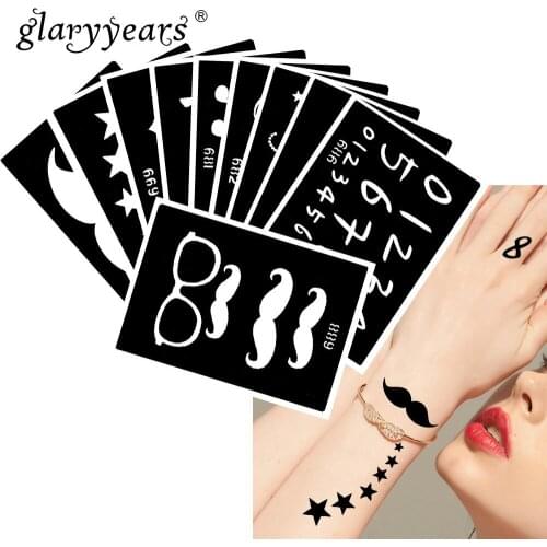 10 Pieces/Set Henna Tattoo Stencil Birthday Girl Pattern Paste Drawing Body Art Tattoo Stencil Hot Product Waterproof HN#20