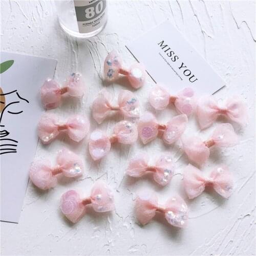 15pcs/lot 3cm DIY Handmade Hand - made gauze sequined bow tie Padded Patches Appliques For Clothes DIY Hair Decoration