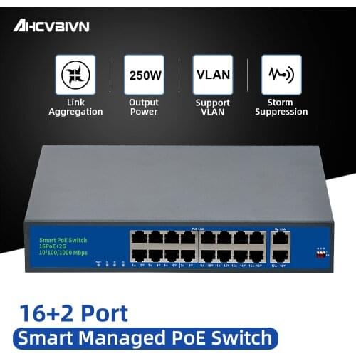 16 Ports POE switch Ethernet with standardized port IEEE 802.3 af/at 1Gigabit uplink +1 SFP 250m