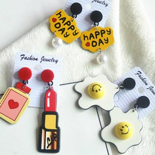 2020 New Fashion Acrylic Heart Letter Long Lipstick Earrings for Women Night Club Interesting Cute Korean Happy Face Earring
