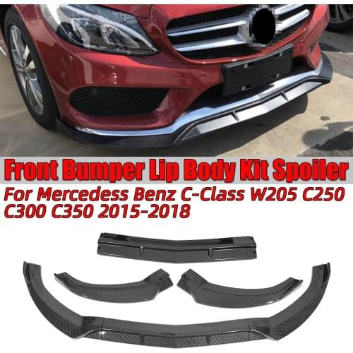 3Pcs W205 Car Front Lip Chin Bumper Lip Spoiler Splitters Body Kit For Mercedes For Benz C-Class W205 C250 C300 C350 2015-2018