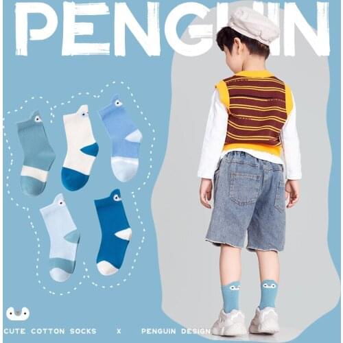 5 Pair/Lot Children Thick Warm Cotton Terry Penguin Pattern Socks Hip Hop Street Dance Pattern for Winter Baby Boys