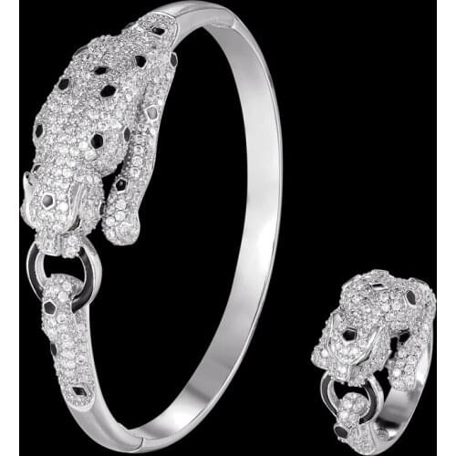 Zlxgirl luxury brand leopard shape copper animal bracelet bangle with ring jewelry sets fine new year Dubai Gold bangle gifts