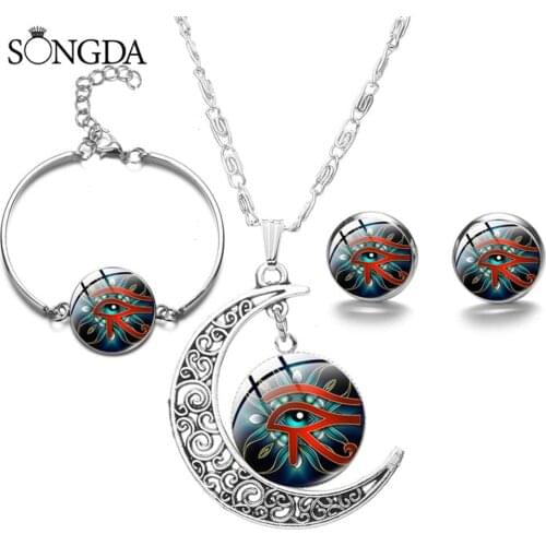 Ancient God Horus Eye Jewelry Set Egyptian Magic Talisman Lucky The Eye of Horus Glass Dome Earrings Bracelet Necklaces Sets
