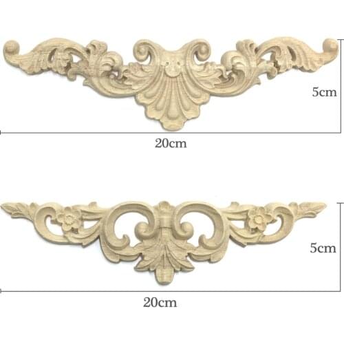 Exquisite Rectangle Carving Natural Wood Appliques For Furniture Cabinet Wooden Mouldings Decal Vintage Decoration Accessories