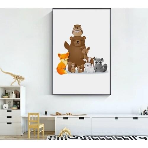 Cute Cartoon Baby Animal Cat Dog Bear Nursery Poster Canvas Art Print Wall Painting Nordic Kids Child Room Decoration Picture
