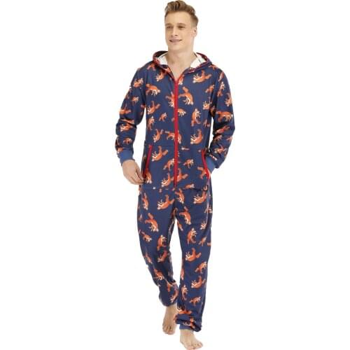 Jumpsuits Men Hoodie Print Zipper Sleepwear Autumn Winter Casual Hooded Jumpsuit For Men