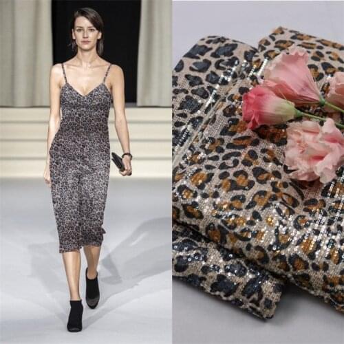 Leopard Sequins Fabric DIY Accessories Tulle Fabrics Sewing Evening Dress Home Decoration Dark Brown And Black Gray 5Yards/Lot