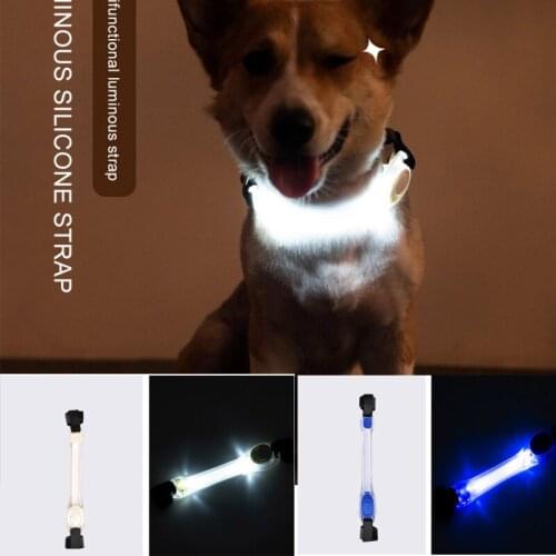 Pet Multi-function Traction Rope Luminous Collar Strap Button Batteries LED Dog Collar For Anti-Lost/Avoid Car Accident
