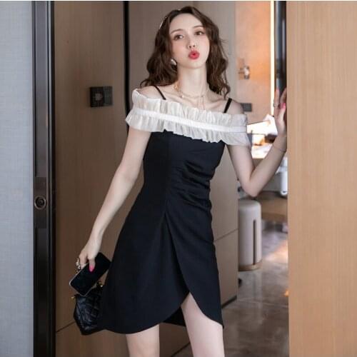 Fashion Summer Elegant Party Mini Dress Ladies Street Retro Sexy Strap Sleeveless Ruffle Folds Chic Casual Beach Vacation Dress