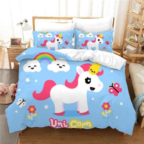 Cartoon unicorn bedding set king size girl duvet cover set with pillowcase cute unicorn Bed linen comforter set kids bedclothes
