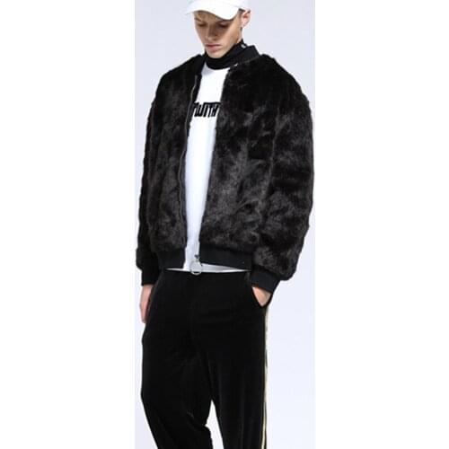 2018 New Men Black short jacket Autumn winter warm Baseball clothing coat Casual faux mink fur jackets locomotive coats