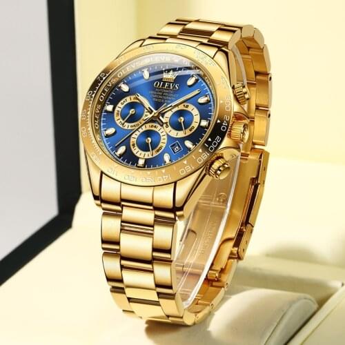 OLEVS Top Brand Luxury Golden Mens Automatic Mechanical Watch 50m Waterproof Stainless Steel Strap Scratchproof Men Wristwatch