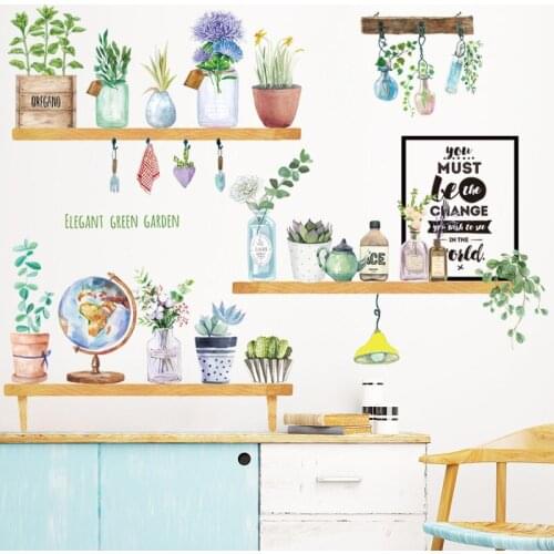 Wall stickers flowers plants garden fresh potted living room bedroom wall glass stickers self adhesive paper Wallpaper paste