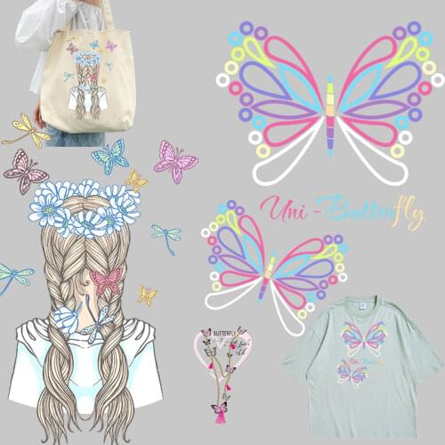 Butterfly insects Iron-on Transfers Washable DIY Appliques Heat Transfer printing Stickers t shirts Applique on Clothes