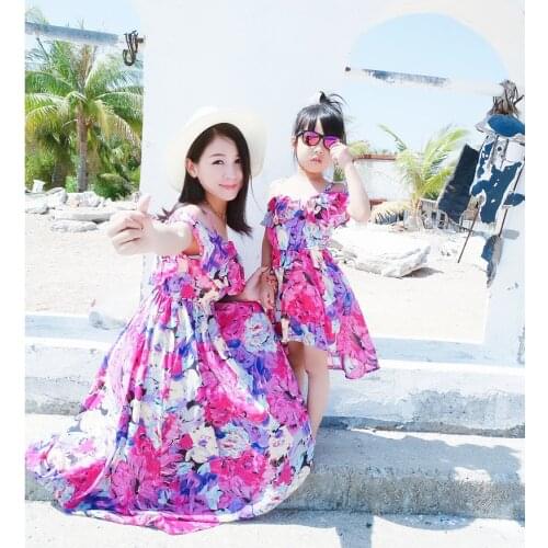 Irregular Mother Daughter Dresses Matching Summer Clothes 2020 Family Look Girl and Mother Dress Chiffon Beach Dresses Outfits