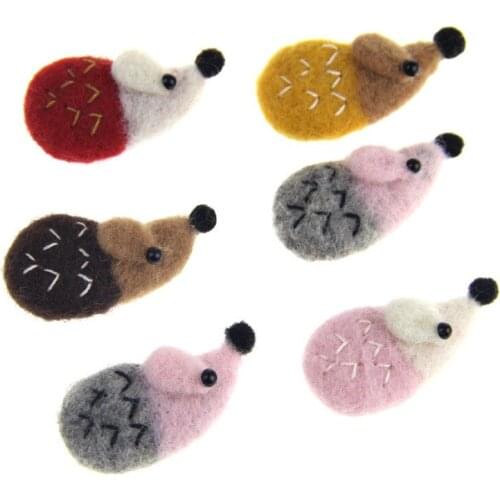 New Kawaii Animal Hedgehog Patch Sticker Handmade Wool Felt Button Ornament Accessories Fit Girl Hair Jewery Clip Headband 10pcs