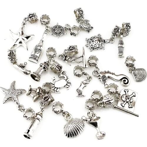 New Mix 20pcs Vintage Silver Charms European Beads Charm fit for panda style Bracelets Necklace DIY Metal Mini Jewelry Making
