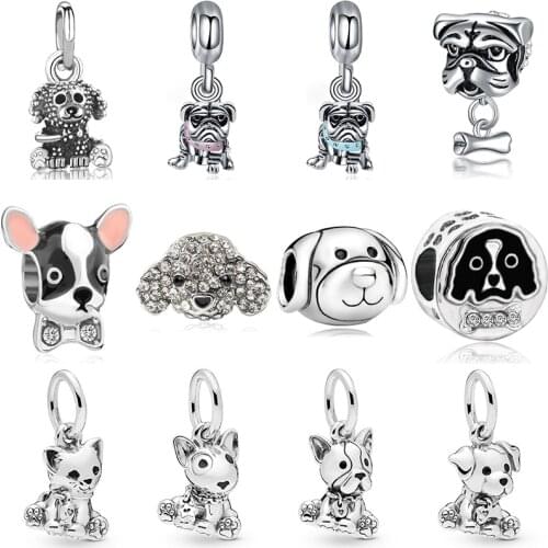 Dog Series Charms Poodle Labrador & Bulldog Pug Bead Jewelry Making Fit Pandora Bracelet Bangle High Quality Charms For Women