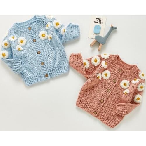 Autumn Ins Style Children Clothes Baby Girl Baby Sweater Cardigan Embroidery with Flower Kawaii Kids Clothes 2021